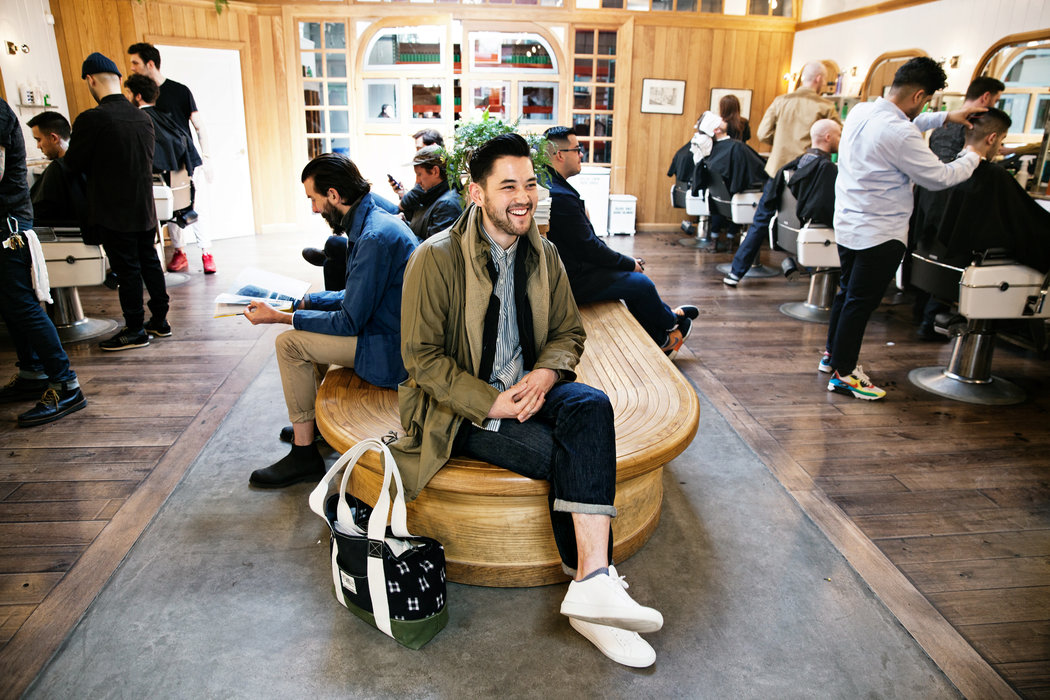 Customers waiting on the round bench